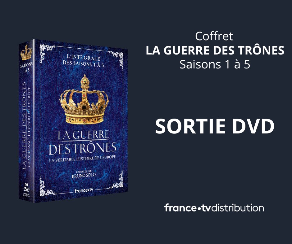 [SORTIE DVD]

👑 Le coffret des saisons 1 à 5 de #LaGuerreDesTrônes est disponible en DVD !
Une plongée inédite dans l'épopée des dynasties rivales qui ont écrit la grande histoire de l'Europe.
➡ bit.ly/3MCRiVr

Production : <a href="/MediaPernel/">Pernel Media</a>
Édition vidéo : <a href="/francetvdistrib/">France tv distribution</a>