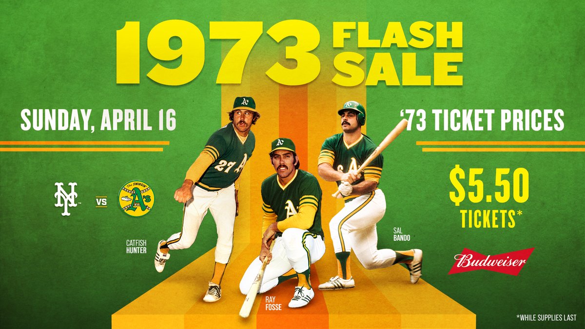 Oakland A's on X: ⚡️ 𝗙𝗟𝗔𝗦𝗛 𝗦𝗔𝗟𝗘 ⚡️ Grab your 🎟️ at the 1973  regular season price as we honor the 50th reunion of the '7