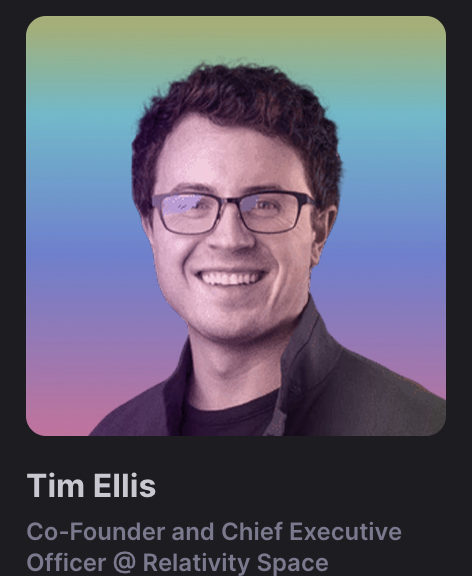 relativityspace's tweet photo. Join Cofounder &amp; CEO @thetimellis at @scale_AI #TransformX Conference for a deep dive into our software-defined manufacturing, and how combining 3D printing + machine learning is accelerating our path to Mars!🚀

Fireside chat going live at 10:15am PT: https://t.co/UGb00Qyqs4 https://t.co/SHUNG6KDeg