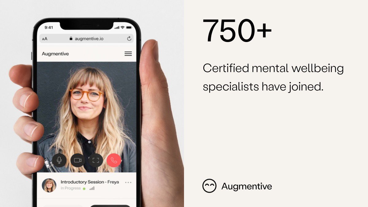 augmentive_io's tweet photo. We’re proud that 750 certified mental wellbeing specialists have now joined us on our mission to provide truly tailored and holistic support. 💫

Our growing community includes a wide range of experts including therapists, psychiatrists, coaches, nutritionists and more. https://t.co/XppRmKlZJv