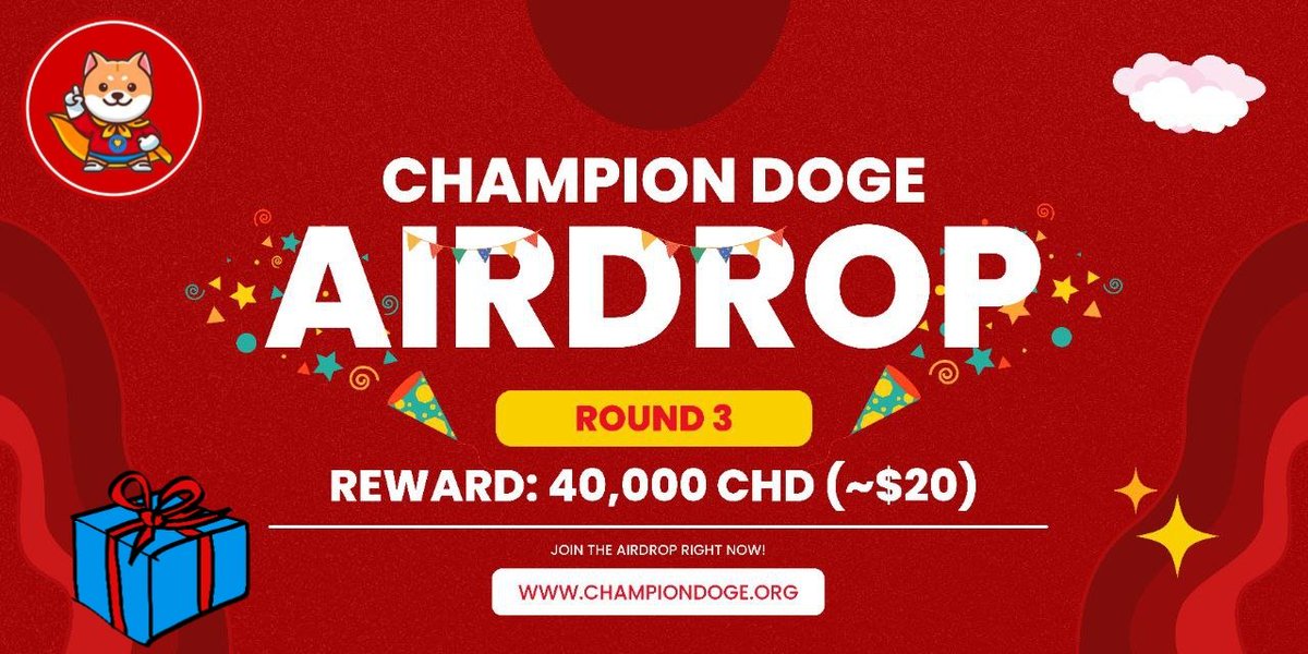 ChampionDoge1's tweet photo. 🎉 ChampionDoge - Airdrop 

🚀 Airdrop: ChampionDoge
💰 For joining: 40,000 $CHD (~$40)
👥 Referral: 20,000 $CHD (~$20)

ℹ️ Listed on LuaSwap
💹 Price pump soon 

🏦 Distribution Date: Instant to wallet

💭 Talk with the Airdrop bot
🤖 @ChampionDogeAirdropR3Bot 🤖 https://t.co/pxFEiv0Bay