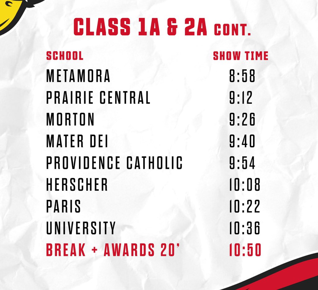 isubrmm's tweet photo. Planning on coming to ISMBC? Here’s the schedule of bands competing for the championship! #ISMBC #marchingband #ISU #illinoisstateuniversity https://t.co/pKyHOpMf0j