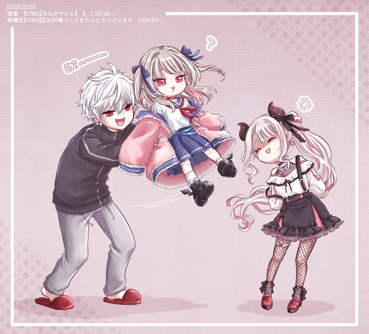 makaino ririmu red eyes skirt jacket 1boy pout jirai kei 2girls  illustration images