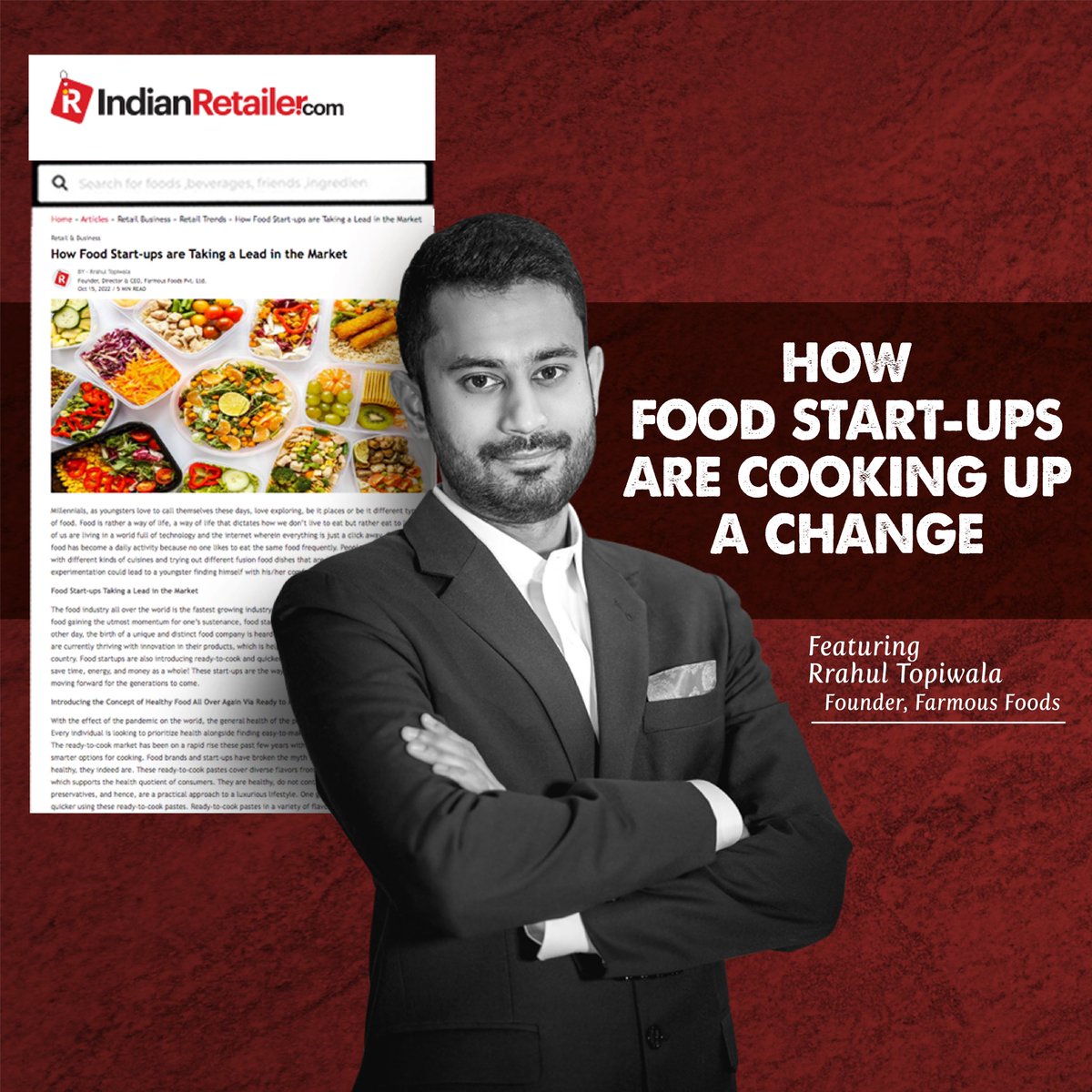 BhunaPisaWorld's tweet photo. Rrahul Topiwala, founder of Farmous Foods, spoke to Indian Retailer, sharing his thoughts on the global food industry; the younger generation’s evolving relationship with food, and much more. Find the complete story in the comment section. 
#Food #FEATURED #MediaCoverage https://t.co/qNdpfYNgZy