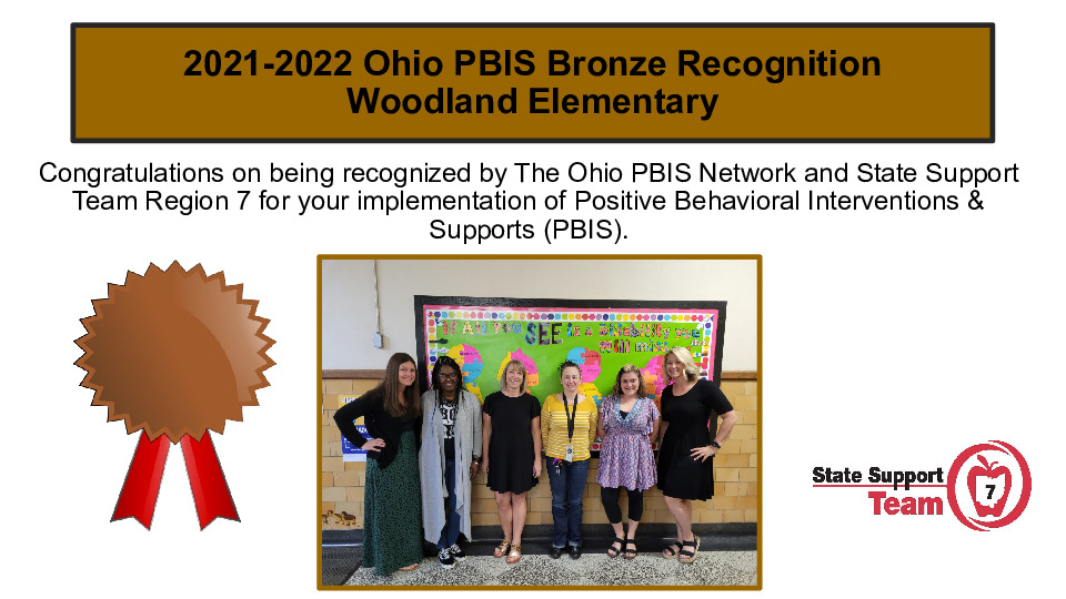 sst_region7's tweet photo. 🎉State Support Team Region 7 would like to congratulate Woodland Elementary on their 2021-2022 Ohio PBIS Recognition!👏 @MCSTygers  @OHPBIS https://t.co/VVn5gsNQ0O