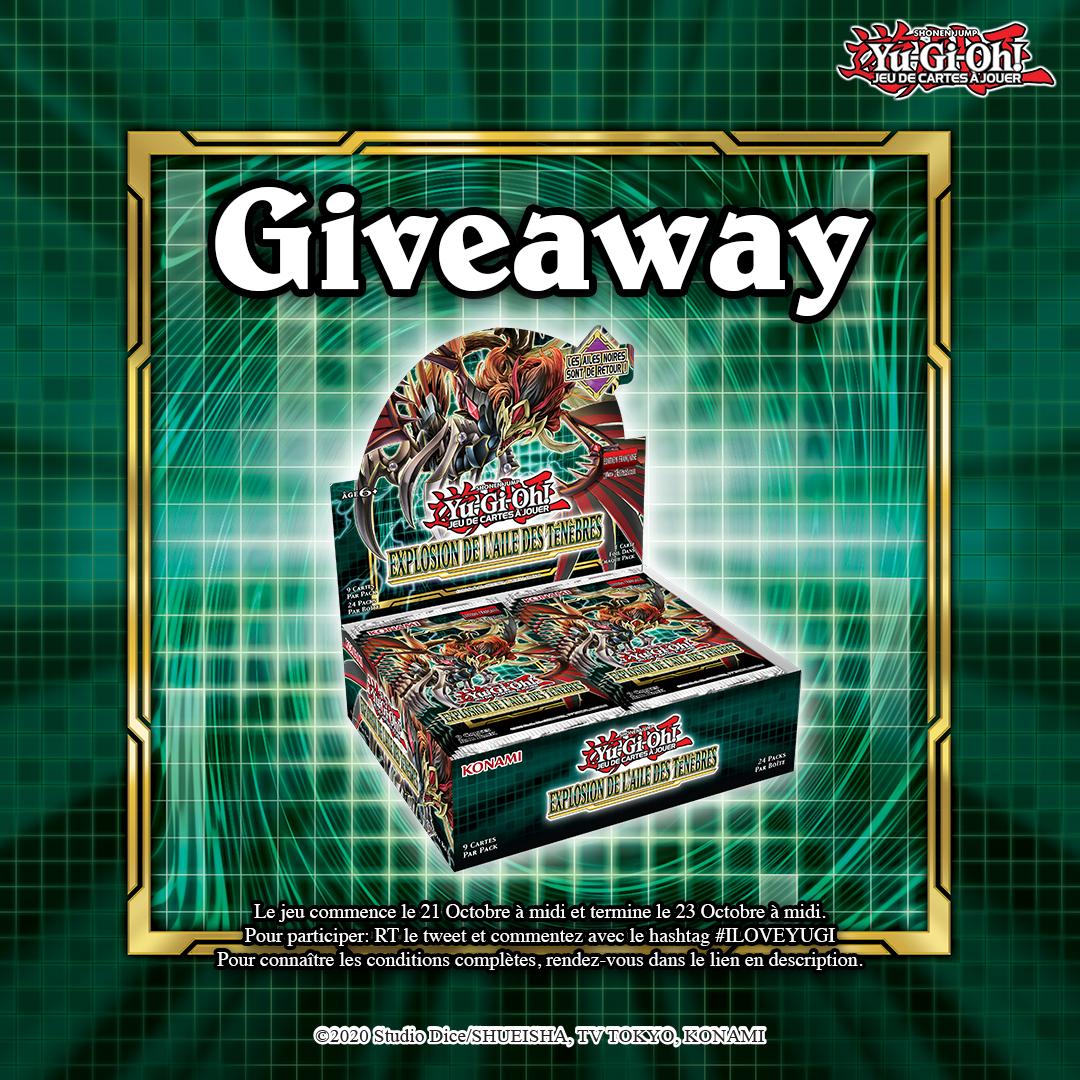 CONCOURS ! 🔥
À gagner: 1 display Yu-Gi-Oh! : Explosion de l'Aile des Ténèbres #yugioh

Fin du concours Dimanche 23 Octobre 2022 à midi !

Pour participer: 

- RT &amp; Follow <a href="/KONAMIFR/">KONAMI France</a> 
- Mettre #ILOVEYUGI en com

Détails ici : tinyurl.com/2v396r3w