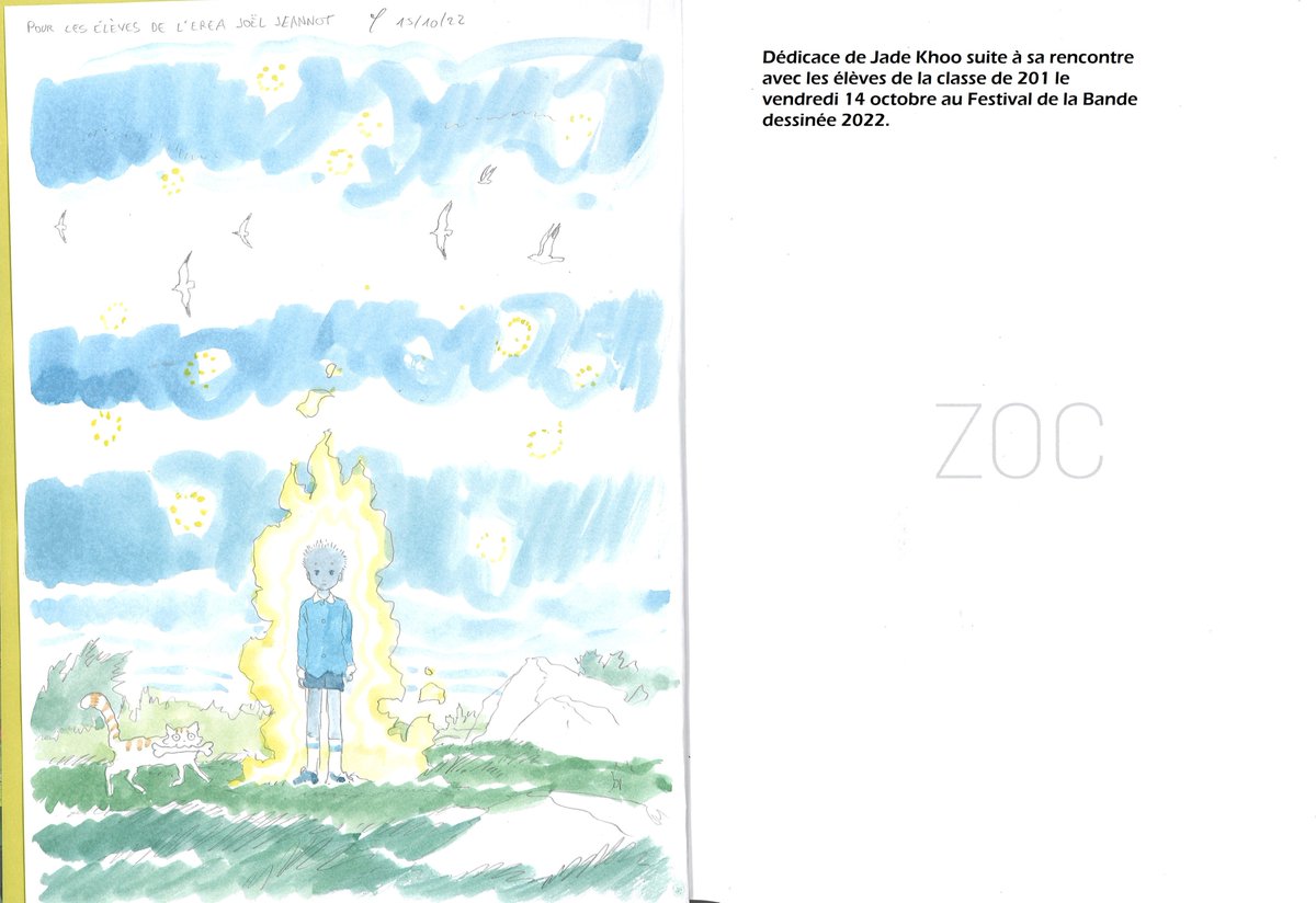 Vendredi 14 octobre, pendant la Journée scolaire du Festival de la BD de Bassillac, les élèves de la classe de 201 ont rencontré la jeune auteure Jade Khoo. Les élèves l'ont questionnée à propos de son parcours, de l'album Zoc étudié en classe et lui ont lancé des défis dessinés.