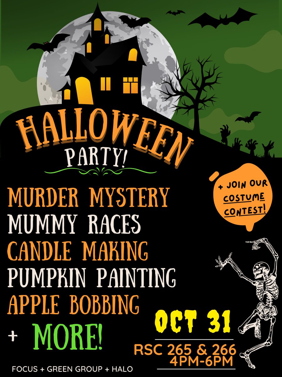 FOCUS is partnering with Green Group and HALO on Halloween to create an amazing party filled with so many different kinds of Halloween themed activities! Come…if you dare! 🎃👻