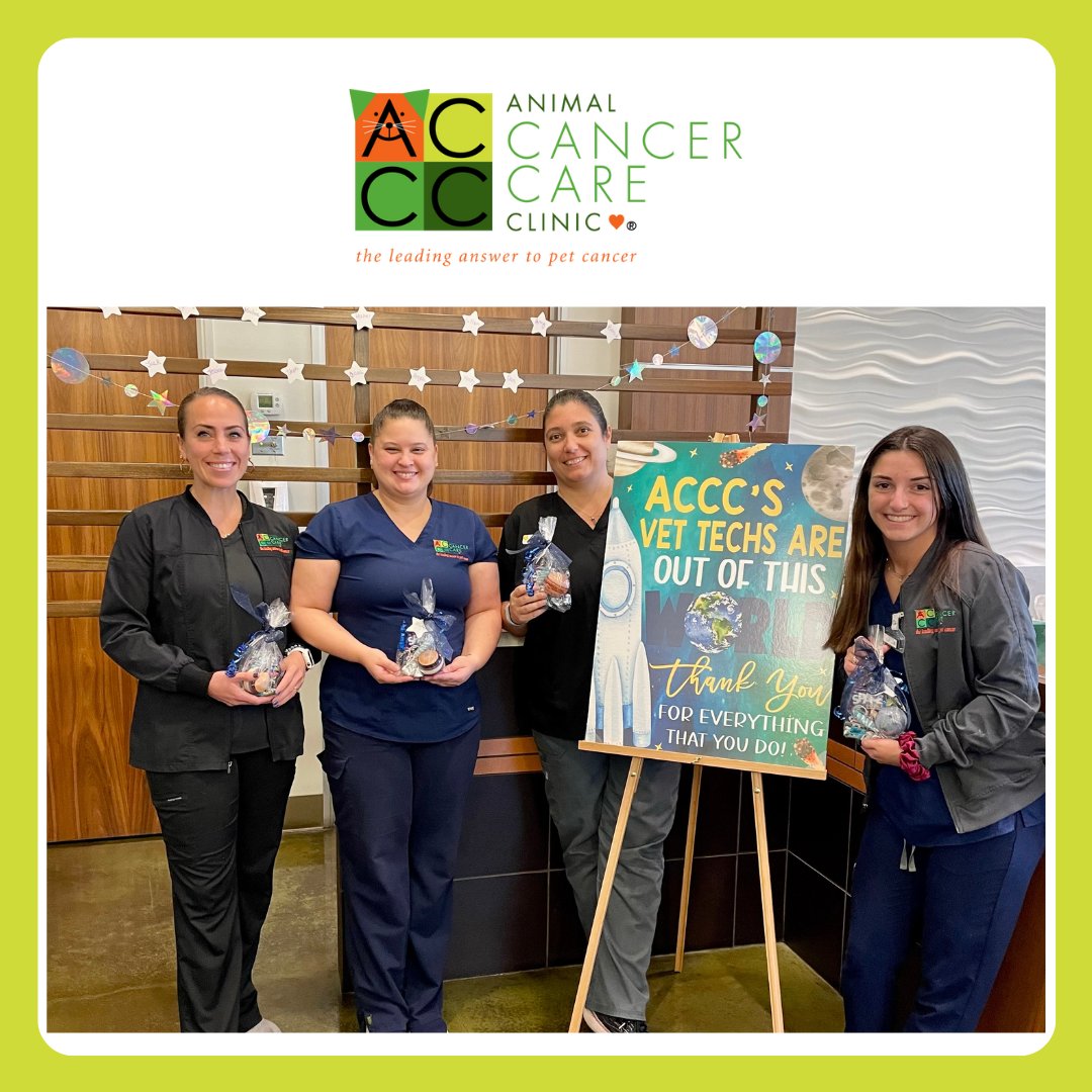 PetCancerCare's tweet photo. Thank you to all of ACCC's incredible vet techs, whose hard work we were honored to celebrate this week!  Your dedication allows us to deliver HOPE and excellent care to animals fighting cancer! #AnimalCancerCareClinic #PetCancer #VetTechWeek https://t.co/IBePKlxHa3