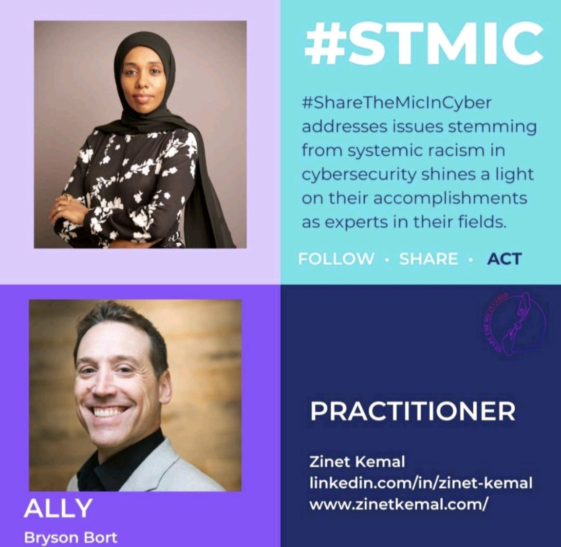 It's ShareTheMicInCyber Day! My #ShareTheMicInCyber partner is Zinet: @zinet_kemal! We're going to tell you all about Zinet's journey to the US, career switch into cyber, being a mom, and her two books! Follow along here.