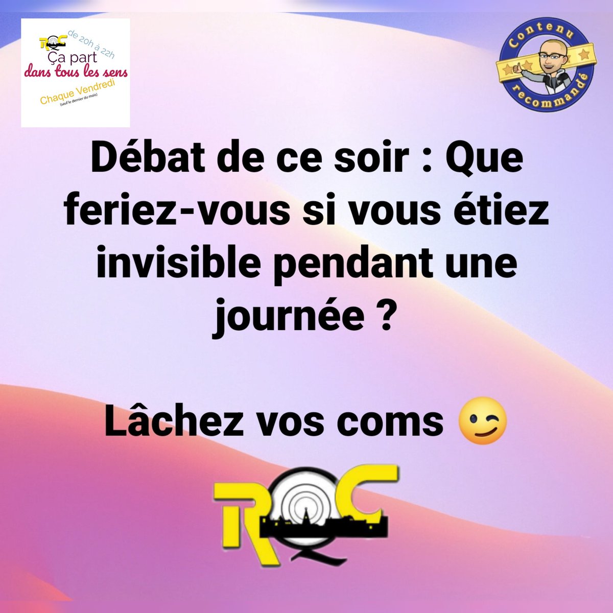 A_L1fifou's tweet photo. Le débat de ce soir ! N'hésitez pas à poster vos commentaires 😉
#ÇaPartDansTousLesSens #RQC #RQC95FM #DabPlus12B #20H22H
https://t.co/9dR9ShVML0 https://t.co/7y34foYMrj