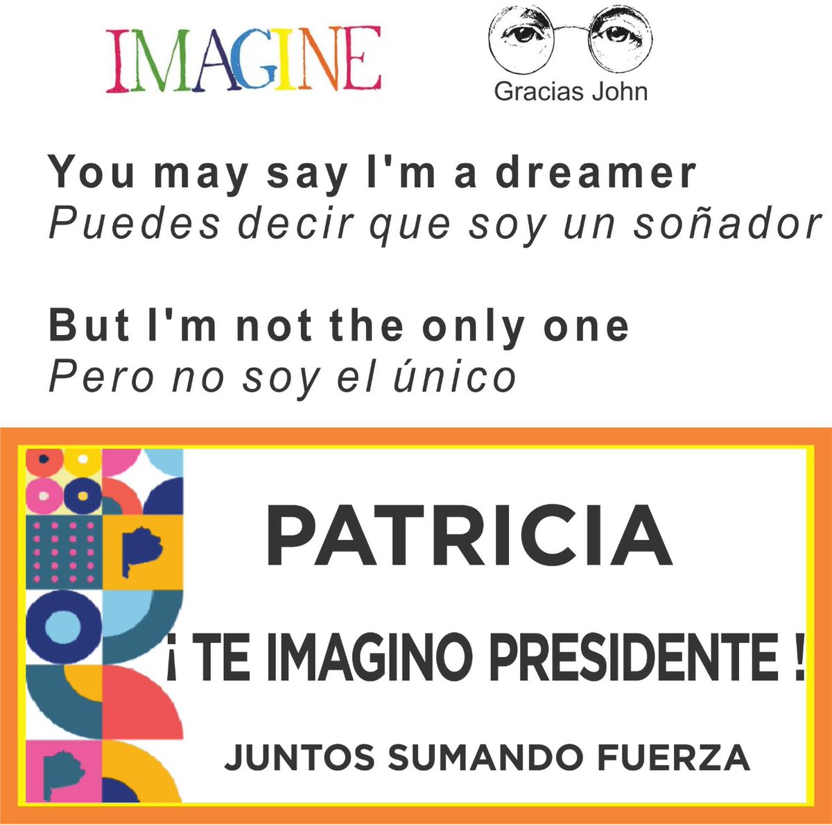 💛💛Puedes decir que soy un soñador ....
<a href="/PatoBullrich/">Patricia Bullrich</a>
Presidente
<a href="/JavierJiguacel/">Javier Iguacel</a>
Gobernador

🚂La provincia de Buenos Aires se convierte en la locomotora del cambio que tracciona a la Argentina toda 🇦🇷

#PatoTeQuieroPresidente 
#IguacelGobernador2023