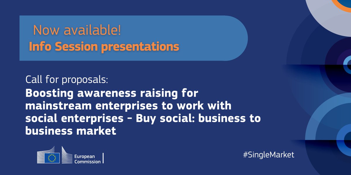 The #SingleMarket call for proposals on Buy social: business to business is still open! Did you miss the info session yesterday? We got you covered! The presentations 📖 of the session are now available. More information 👉 europa.eu/!XWgpFx