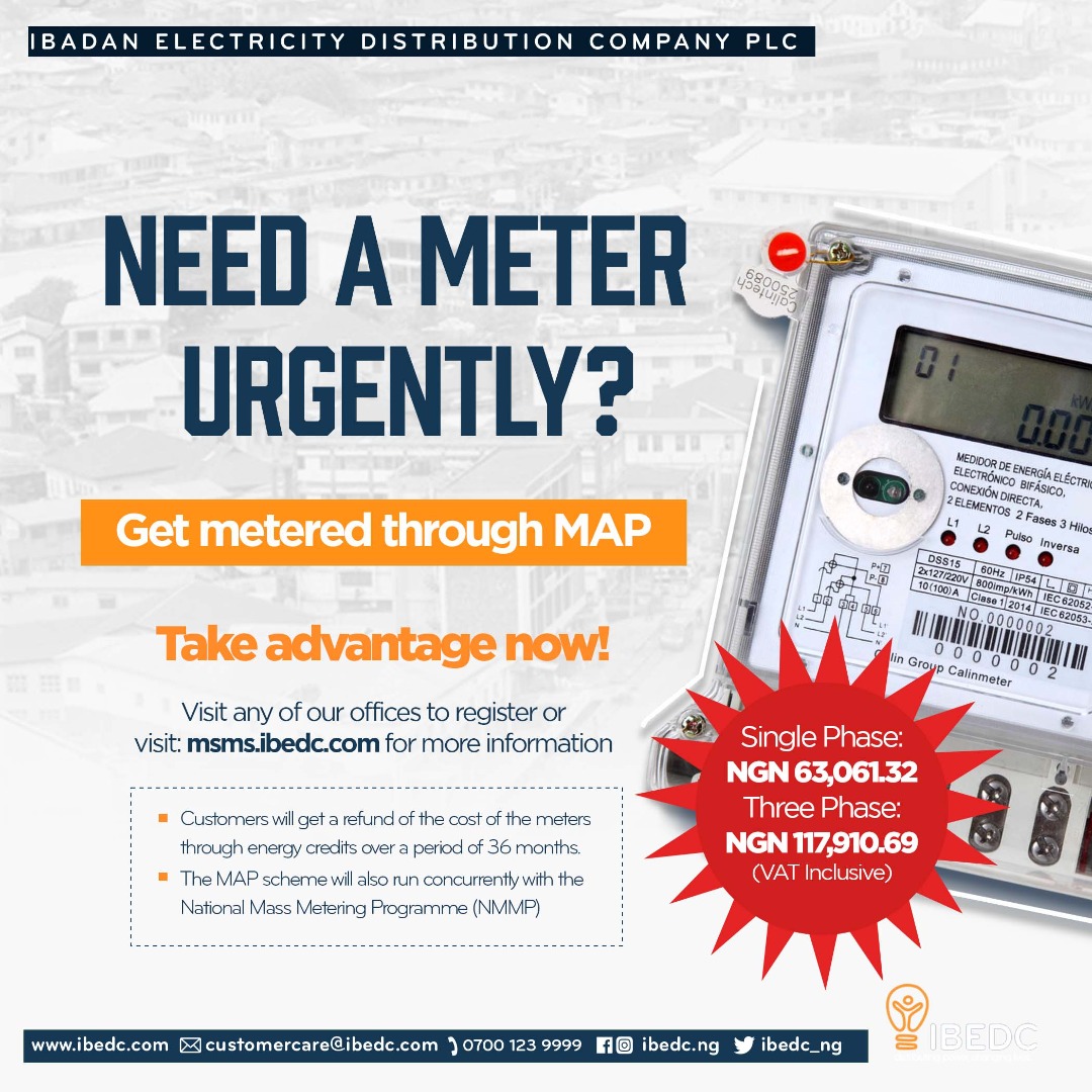 IBEDC_NG's tweet photo. Do you have a meter?
#ibedc #map #metering #ibedcmap #meter #distributingpower #changinglives https://t.co/zTJryu0Lrj