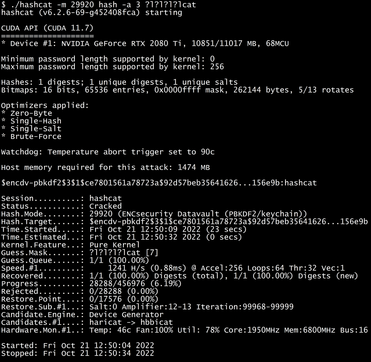 Added new hashcat plugin 'ENCsecurity Datavault' based on pretalx.c3voc.de/media/rc3-2021… from @Pelissier_S and Boi Sletterink. Up to 20MH/s, depending on configuration, on a single RTX2080Ti.