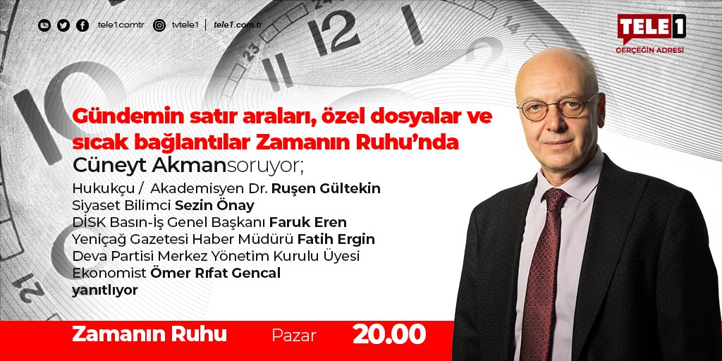 Gündemin satır araları, özel dosyalar ve sıcak bağlantılar Zamanın Ruhu'nda... @cakman4 soruyor, @mruseng @SezinOney @faruk_eren1 @Fergin923 ve @omgencal yanıtlıyor Zamanın Ruhu, bu akşam saat 20:00'de Türkiye'nin referans kanalı TELE1'de!