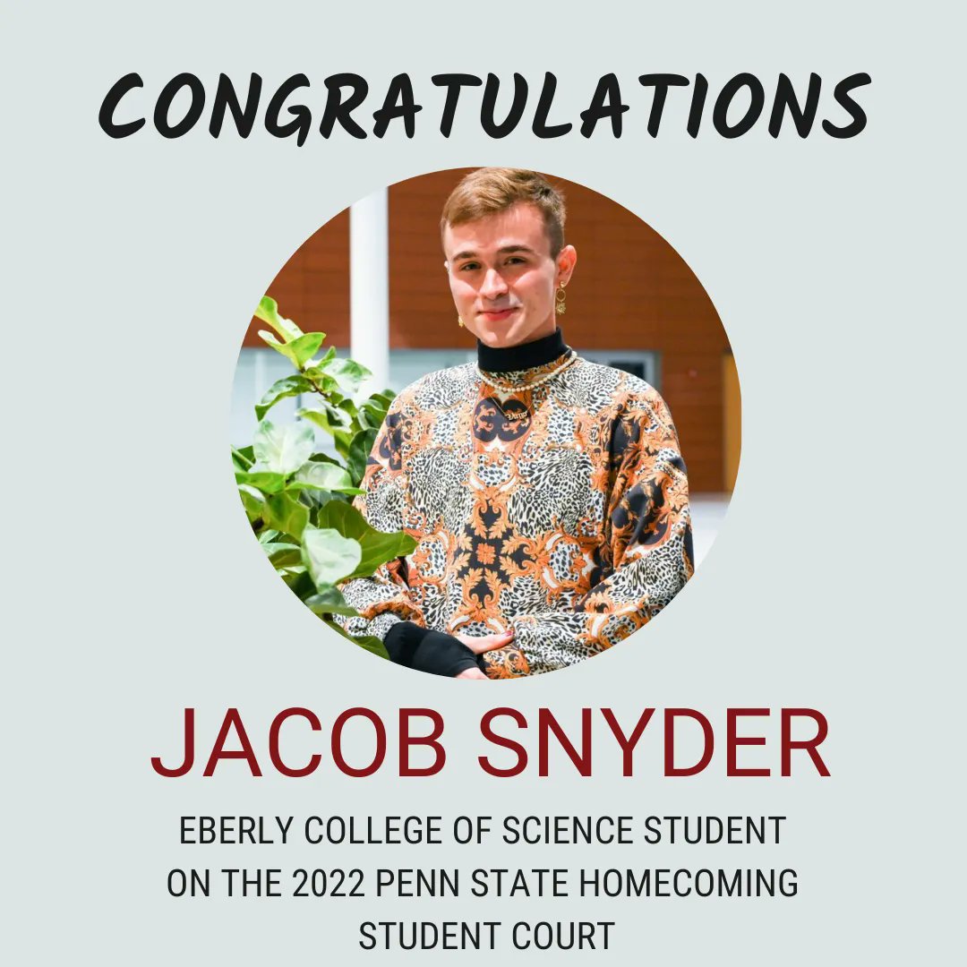 Congratulations to Eberly College of Science student Jacob Snyder for being named to the Student Homecoming Court! Jacob is a fourth-year <a href="/PennStateBio/">Penn State Biology</a> major with minors in art and marine science.

Vote here for the Guide State Forward Award: buff.ly/3CR8ZMv