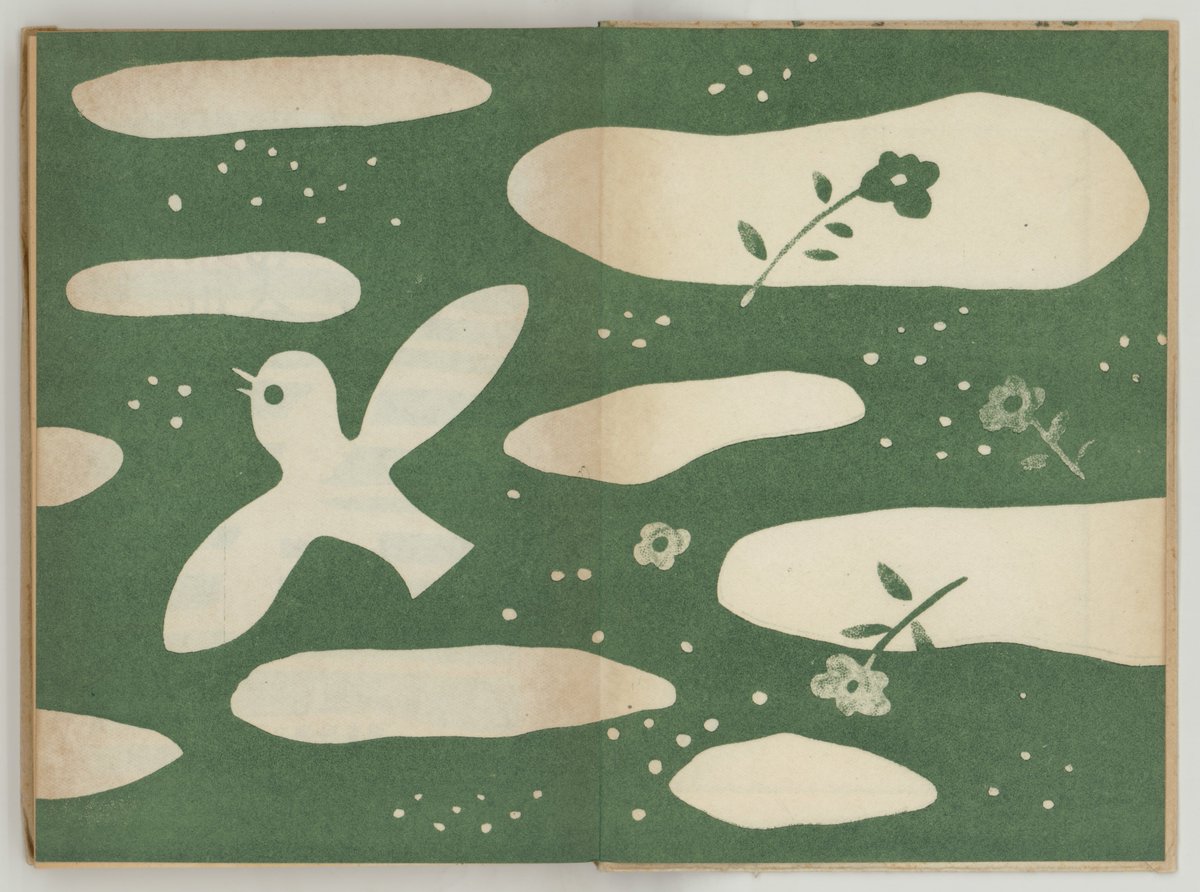 PrangeColl's tweet photo. Happy #endoftheweekendpapers to all!  "Mori no kobato" [little dove in a forest] (1947, Japan). #UMDSpecialcollections https://t.co/XPg31HIoGX