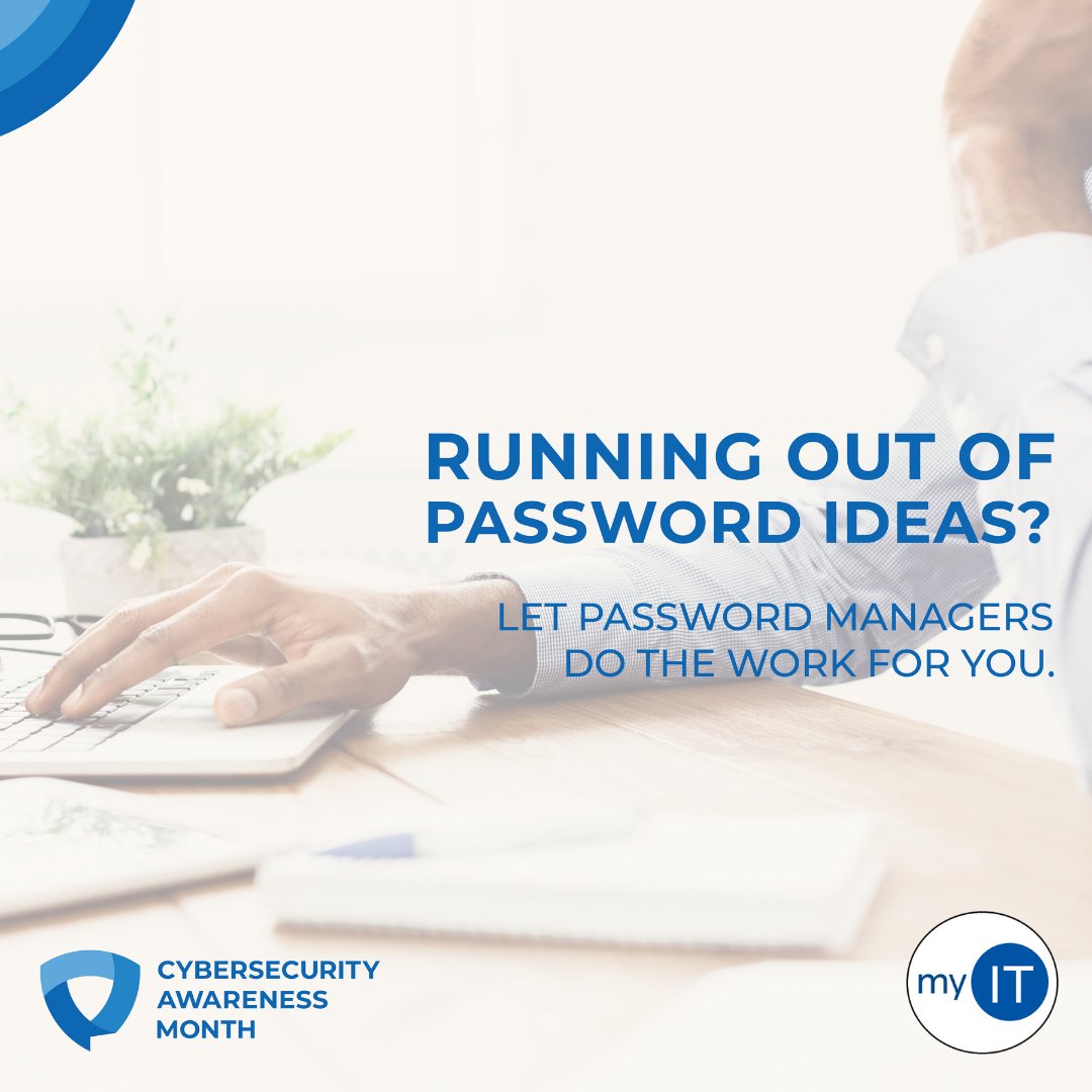 CreightonMyIT's tweet photo. Did you know the average person has over 100 passwords online? Here’s an easy pro tip: a Password Manager can do all the managing of strong, unique passwords for each account. #BeCyberSmart #CybersecurityAwarenessMonth https://t.co/U7OUvoeKpQ