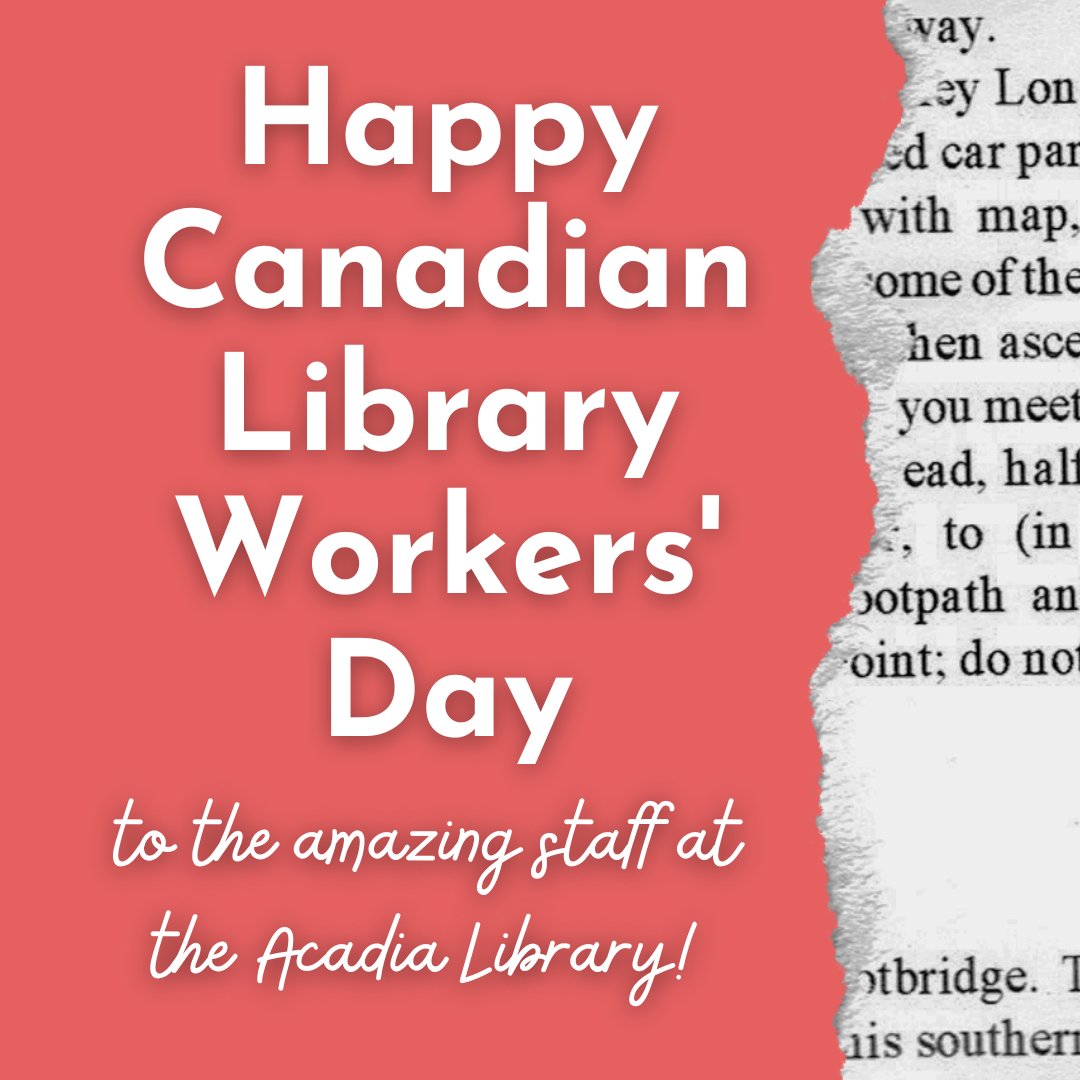 acadialibrary's tweet photo. Today is Canadian Library Workers' Day! We are so grateful to our amazing library staff for all they do to make the Acadia Library a welcoming, positive and educational space. THANK YOU! #acadialibrary @AcadiaU @acadiaarchives https://t.co/OchDmupFEc