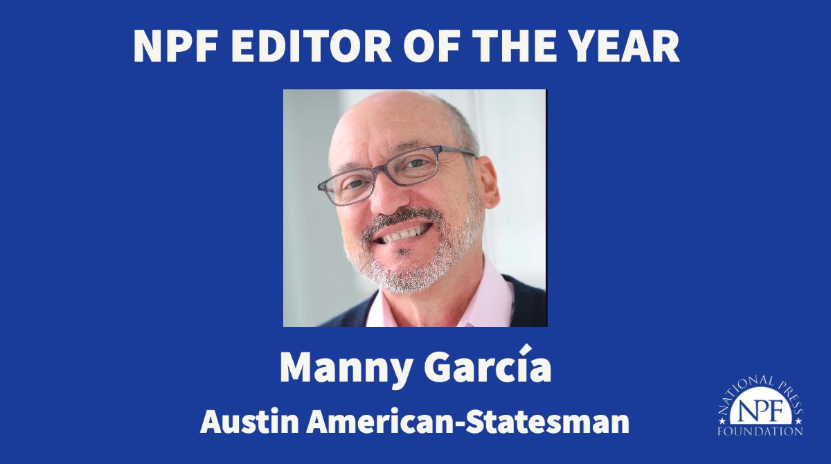 1/4: Manny García, who led the Austin American-Statesman's coverage of the #Uvalde school shooting, has won the Benjamin C. Bradlee Editor of the Year Award from the National Press Foundation. Congratulations @manny_garcia1 @statesman @gannett

nationalpress.org/award-story/ma…