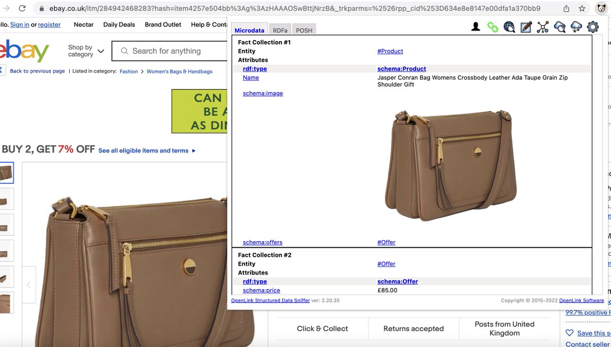 I came across this which triggered me into see what <a href="/OpenLink/">OpenLink Software</a> <a href="/datasniff/">OpenLink Structured Data Sniffer (OSDS)</a> 🐶would reveal.

Great to see <a href="/eBay/">eBay</a>  have constructed a #DigitalTwin representation enabled by a #KnowledgeGraph of its products &amp; offers using terms from schema.org deployed inside its #HTML !