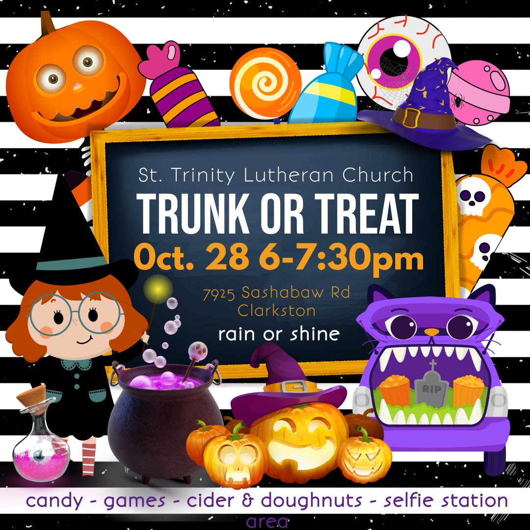 StTrinitychurch's tweet photo. Trunk or Treating is coming to St. Trinity on Friday, Oct. 28 from 6 to 7:30 p.m. with candy, games, and cider/doughnuts!  It's a RAIN or SHINE event, so come enjoy a great night out with your family! https://t.co/rIpZ5qHhYX