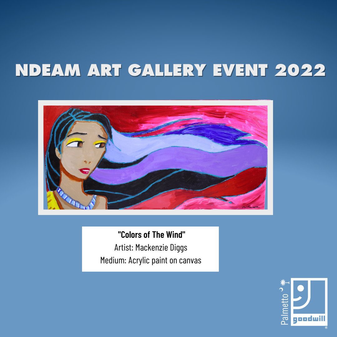 palmettogoodwil's tweet photo. Mackenzie Diggs stunning painting "Colors of The Wind" was featured Tuesday at our National Disability Employment Awareness art gallery event. While this piece is not for sale you can visit: https://t.co/PKEkyjekW0 to bid on other works of art by Mackenzie and other artists. https://t.co/ySXrCLTzpv