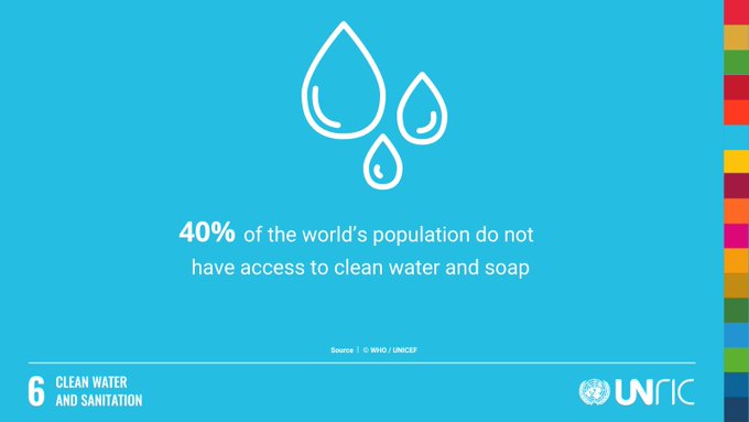 Did you know that 4⃣0⃣% of the world’s population🗺️do not have access to clean water💧and soap 🧼? 📢#WaterAction is strongly needed! Join us in this watershed moment and let's unite the world for water! More info➡️ un.org/development/de… #SDG6 #UNDESAVoice