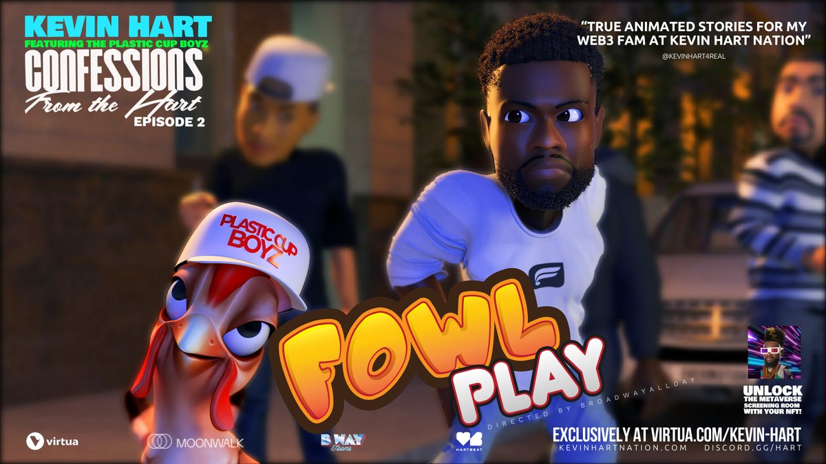 If you're the lucky owner of @KevinHart4real ‘Confessions from the Hart’ NFT, then head over to his exclusive @VirtuaMetaverse screening room, where a brand NEW episode 'Fowl Play' is waiting for you! Enter here: virtua.com/kevin-hart @moonwalk @broadwayallday $TVK