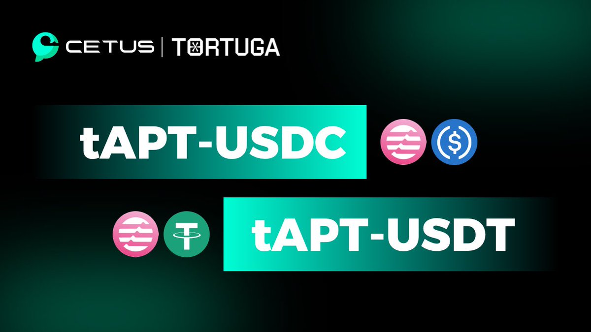 The freshly new $tAPT-USDC and tAPT-USDT pools powered by <a href="/TortugaFinance/">Tortuga Finance</a> tortuga are LIVE on Cetus

Get your $tAPT from <a href="/TortugaFinance/">Tortuga Finance</a> and add liquidity on Cetus to START EARNING now！

#Cetus #Aptos #DeFi