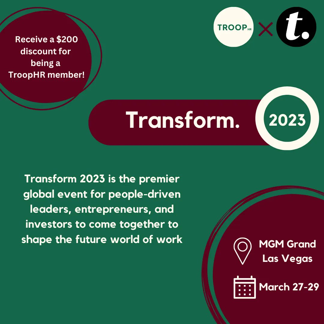 JoinTroopHR's tweet photo. We are so excited to announce our partnership with Transform Media. Join us in Las Vegas, March 27-29, for a weekend filled with learning, innovating, networking and fun! Register now and save $200 with our special partner code.
 
Learn more &amp; register: https://t.co/SefntcDqm4 https://t.co/mX9Sw6g5OO