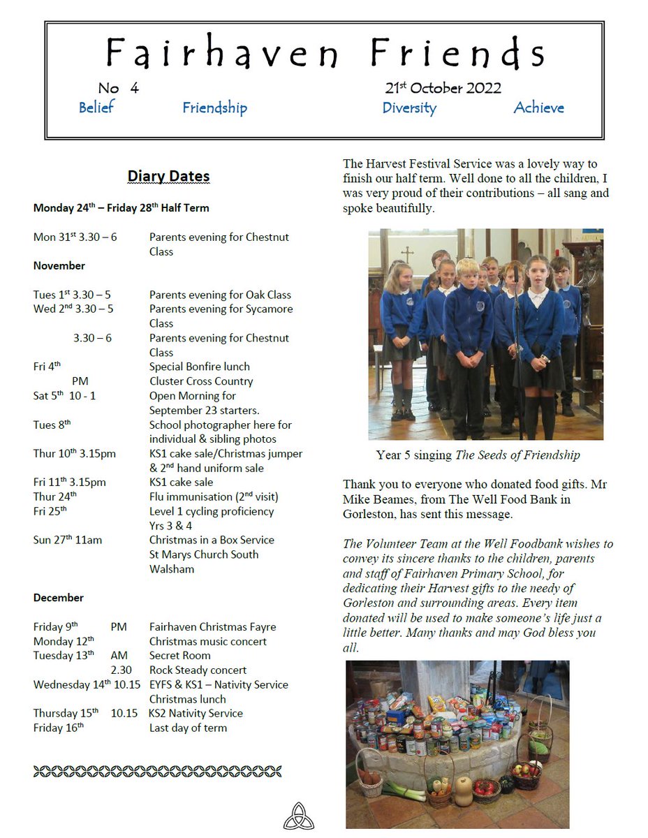 Newsletter number 4 contains lots of news &amp; information about clubs for after half term.  #Fairhaven #BusySchool #HarvestFestival
