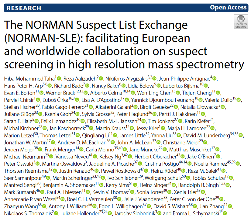 ESchymanski's tweet photo. 7 years in the making: the @NORMAN_network Suspect List Exchange (NORMAN-SLE) article with 97 amazing authors is here! #OpenScience 

NORMAN-SLE: facilitating European
and worldwide collaboration on suspect
screening in high resolution mass spectrometry
https://t.co/HXUrNW8SYf https://t.co/qvyLqnwnVO
