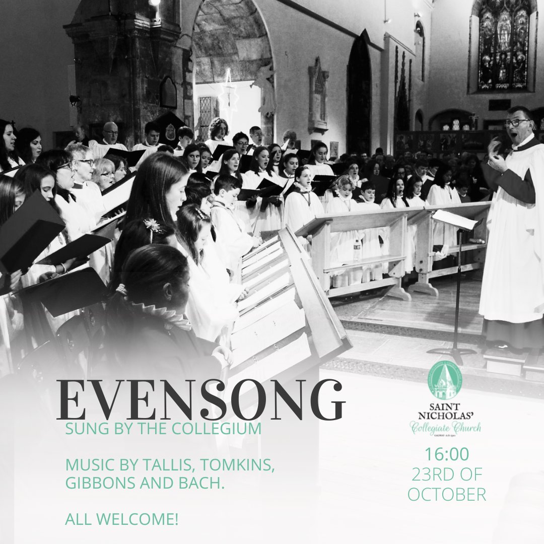 Evensong this Sunday! 4pm 23rd of October Sung by the Collegium. Music by Tallis, Tomkins, Gibbons and Bach. All welcome! #saintnicholascollegiatechurch #galway #services #evensong #collegiumchoir