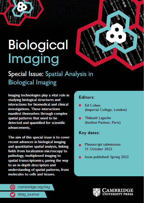 Call for papers: Spatial Analysis in Biological Imaging

Editors: @EAKCohen & @StatBioImag

→ cambridge.org/core/journals/…

#BiologicalImaging #SpatialAnalysis #Microscopy #BioImaging #CFP #BioImageAnalysis #FluorescenceMicroscopy #CellBiology #FluorescenceImaging #FluorescenceFriday