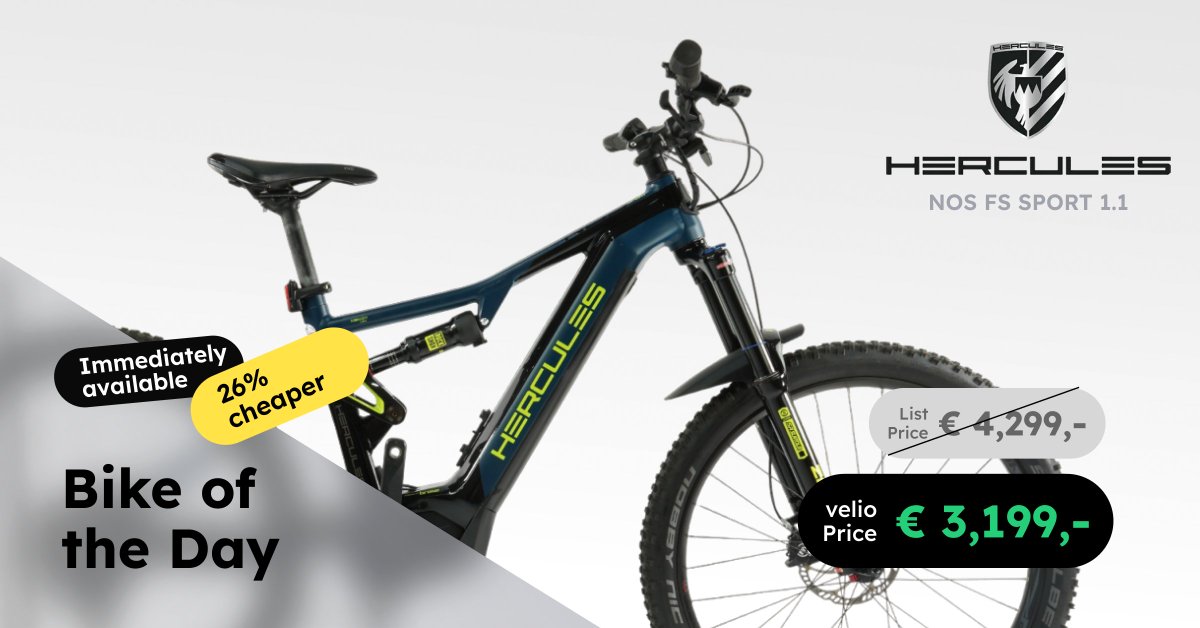 velio_de's tweet photo. Our #Bike of the Day today offers a sporting experience.  The #Hercules NOS FS Sport 1.1. is equipped with the #Brose Drive S Mag motor and can master even the steepest climbs! Every descent becomes a highlight and every trail tour a flow experience. Find the bike in our shop! https://t.co/uxUOIPVogn