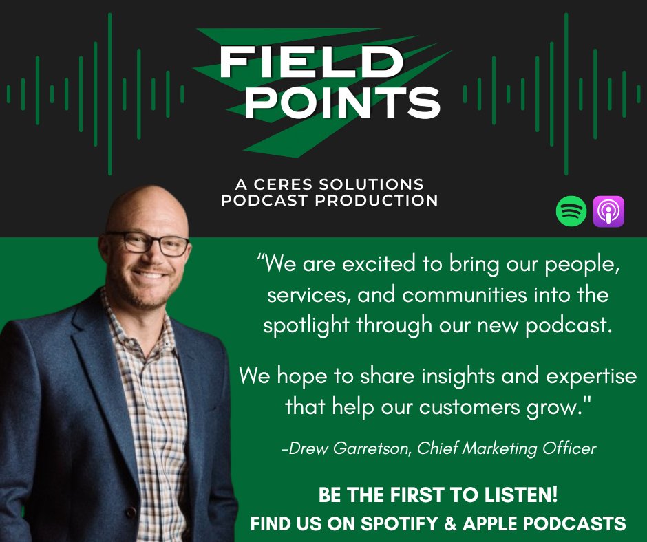 We're launching a podcast! Hear about the Field Points podcast from chief marketing officer Drew Garretson in the 3-minute welcome trailer, available now on Spotify, Apple Podcasts and our website: ceres.coop/field-points-p….

We hope you'll tune in! #GrowWithCeres