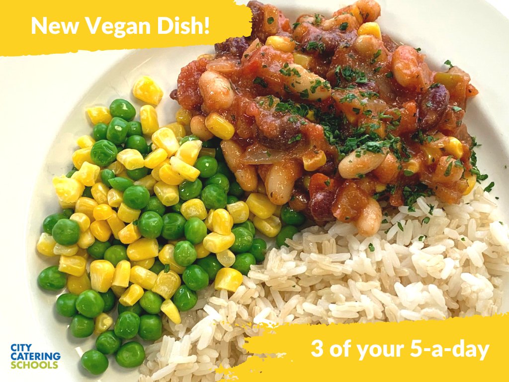 CityCateringSou's tweet image. The perfect Winter Warmer! Our Mixed Bean Chilli is NEW to the school menu and includes 3 of your recommended 5-a-day. 🍛

#CookedFromScratch #SchoolMeals #FoodForGood #Nourish