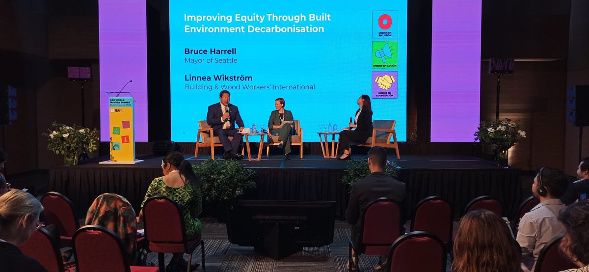 I want to thank <a href="/MayorofSeattle/">Mayor Katie B. Wilson</a> for accompanying me in the important discussion this morning about the need for skills development, social dialogue and decent work, as a part of the transition to a clean construction sector #C40Summit <a href="/BWIglobal/">BWI Global Union</a>