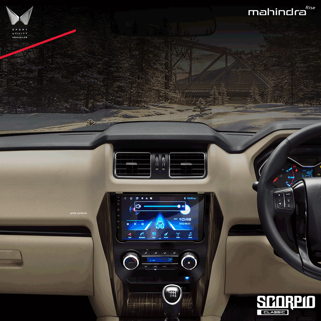 MahindraScorpio's tweet photo. Dominate the roads with the class and comfort of All New 2 Tone interior color theme, New Fabric upholstery, and Faux Leather Steering Wheel Cover of the All-new Scorpio Classic.

#ScorpioClassic #NothingElseWillDo https://t.co/ZXvFrMh9i5