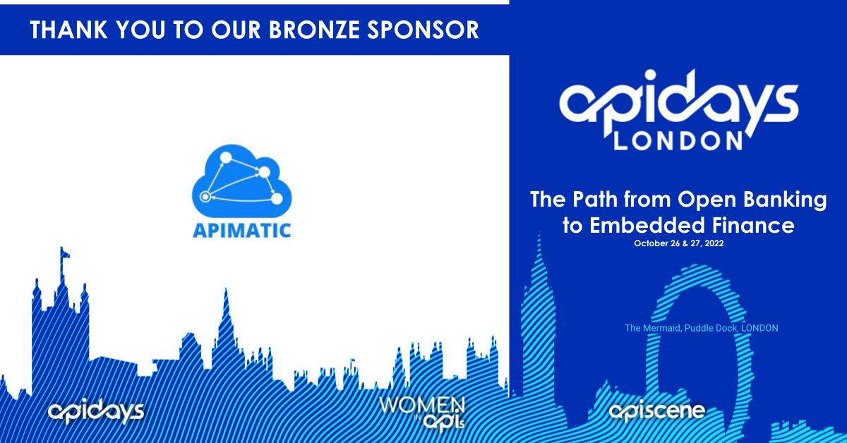 APIdaysGlobal's tweet photo. 📢Apidays London 2022 is back in person! Don't miss out on the keynotes, talks, panels, and workshops around "The Path from Open Banking to Embedded Finance". 

Join us! Register at👉 https://t.co/dwLzZhVCP4

Thank you to our sponsor @APIMatic for making it possible! https://t.co/0QY3A9XSBp