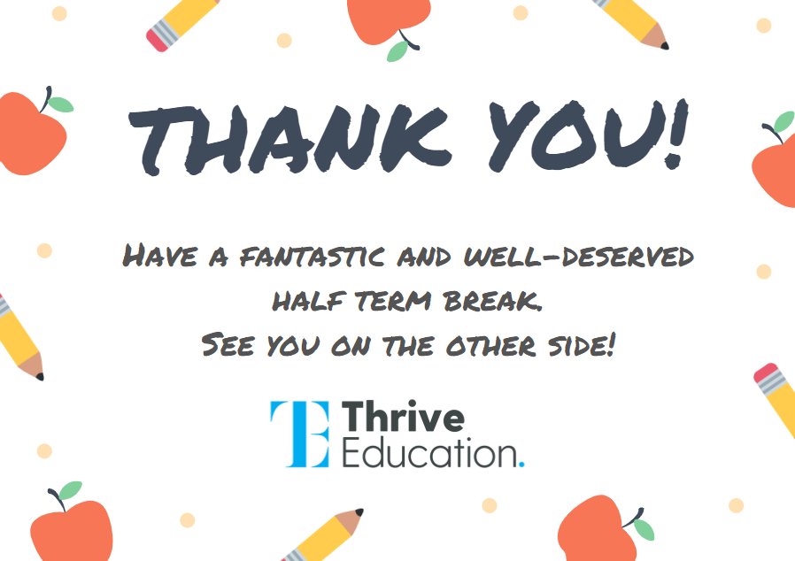 thrive_ltd's tweet photo. Wow! That half term really flew by, didn’t it?
Can you believe we’re half way through the Autumn term already?
Have a fantastic break everyone! We look forward to seeing you on the other side!
#TeamThrive #ThriveCommunity https://t.co/zlHLdgStlO