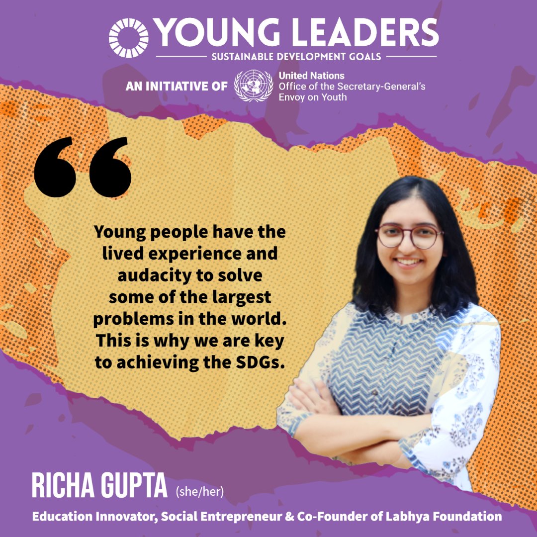 As an educator & social entrepreneur from India 🇮🇳, @richaguptalf one of the #SDGYoungLeaders founded @SEL4India to provide under-served children & teens with the essential skills to overcome poverty & become effective learners. Learn more👉un.org/youthenvoy/ric… #EndPoverty