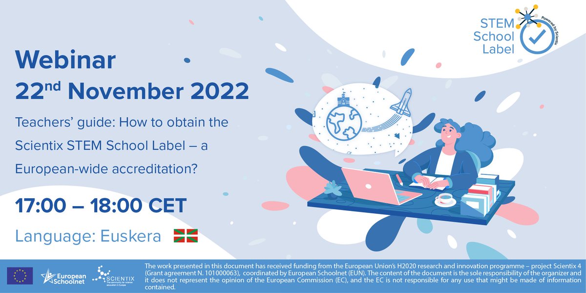 STEM_Label's tweet photo. 🤔 Would you like to obtain the Scientix STEM School Label?
🔥 Then join us today to hear all the details about the #SSL, from the #ScientixAmbassadors Arantzazu Fernandez, Karmele Blanco (@karmeleblanco) & Erramun Martiarena (@erramunms)!
ℹ️ Register: https://t.co/aSwgMHi7F5 https://t.co/LhLpJYH9t2