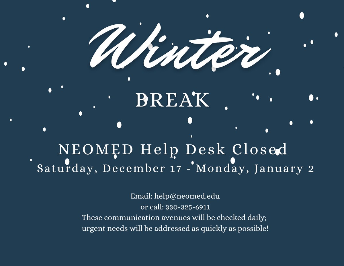 NEOMEDLibrary's tweet photo. Enjoy Winter Break, and remember the library's digital resources are always available from: https://t.co/1RYYFDBtck https://t.co/EiToSDvToe