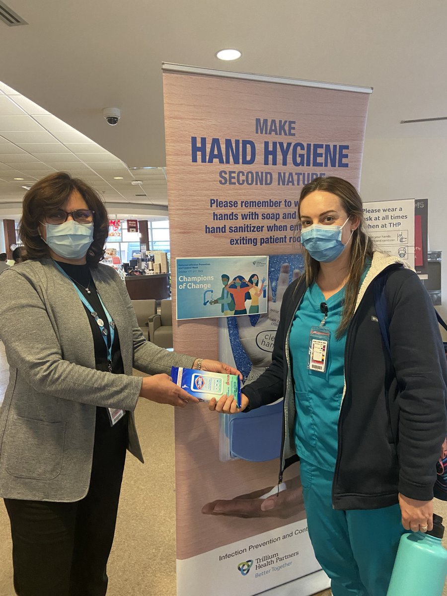 THP_hospital's tweet photo. Join us in recognizing our Infection Prevention & Control (IPAC) team!
Their relentless dedication to preventing the spread of disease & infection in our hospitals keeps us all safe. In celebration of #IPACweek, the team handed out bottles of hand sanitizer & disinfectant wipes. https://t.co/hZtFRSa7Px