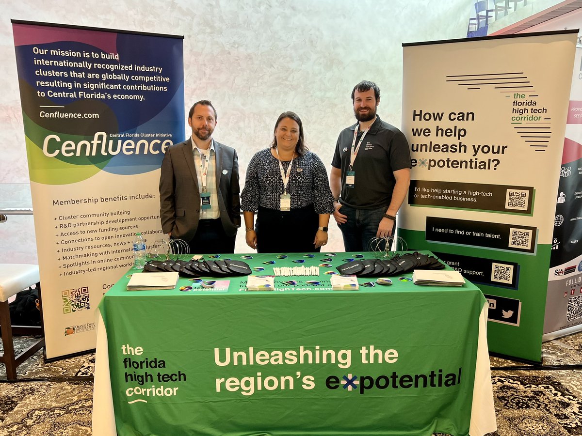 FloridaHighTech's tweet photo. Stop by our booth 322D (3rd floor) at #SynapseOrlando to say hello 👋 to our @Cenfluence team and learn more about The Corridor and our programs. #FLHighTech #FloridaHighTech #InnovationLivesHere https://t.co/byBDLG2IPa
