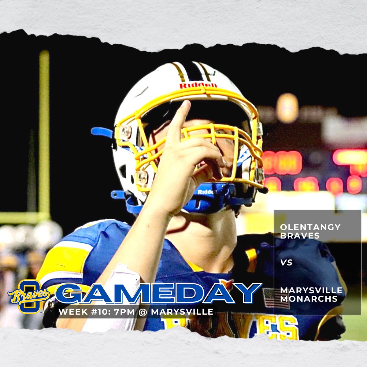 LAST REGULAR SEASON GAME!
Week #10:  👨‍🌾 Farmers &amp; Flannels 👩‍🌾

7pm @ Marysville

Tickets: marysvillemonarchs.com/mevsd-ticket-b…

Streaming: team1sports.com/highschool/oh/…

GO BRAVES! 

#selflessness #relentlesseffort #accountability