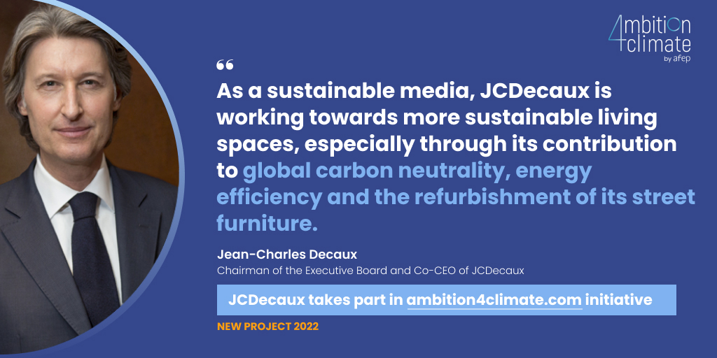 JCDecaux is proud to participate in the #Ambition4Climate initiative lauched by @Afep_ Discover JCDecaux's project : ambition4climate.com/en/the-refurbi…